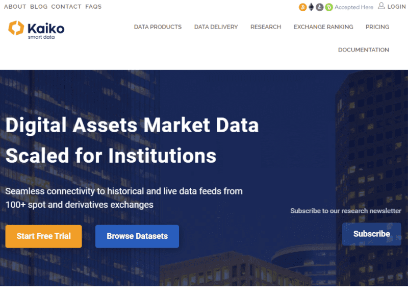 Crypto Research group Kaiko website