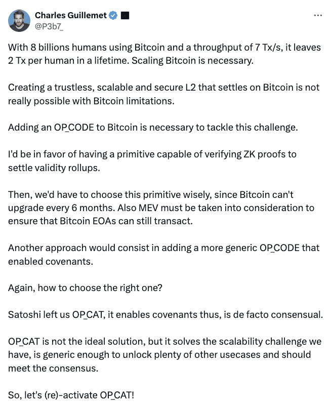 The OP_CAT code is not a perfect solution, but it addresses the scalability challenge. So, let’s (re)activate OP_CAT!
